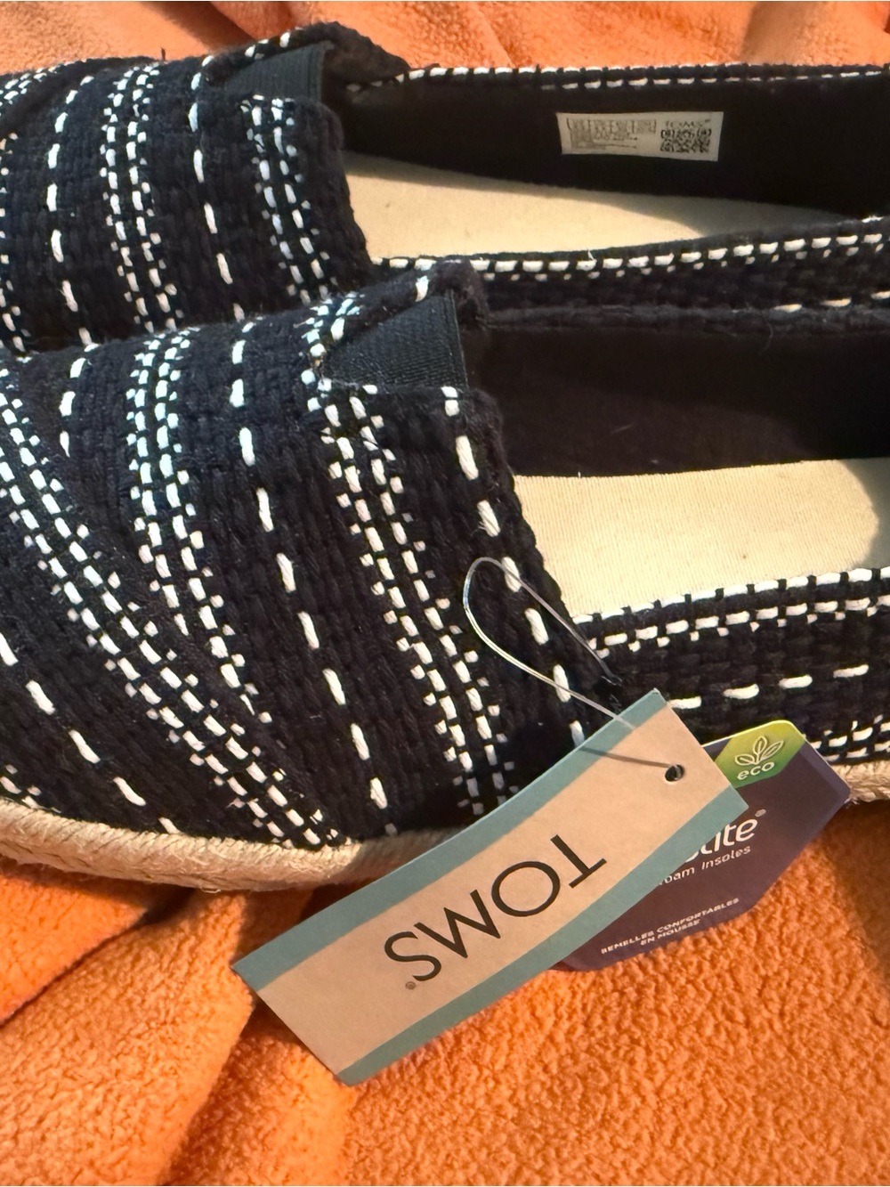 Toms Black & White Patterned Espadrille Slip-Ons